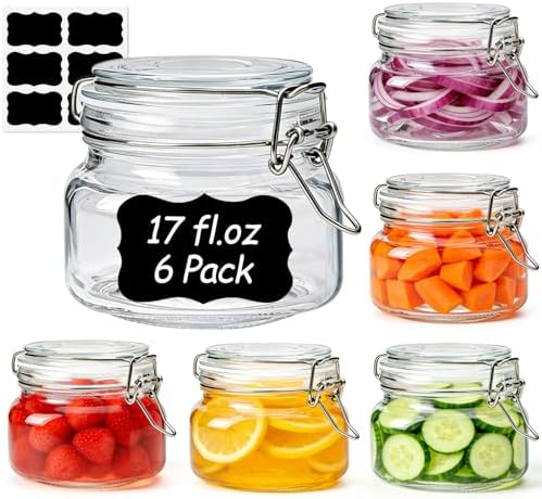 ComSaf Square Small 17 oz Glass Jars with Airtight Lids 6 Pack Wide Mouth