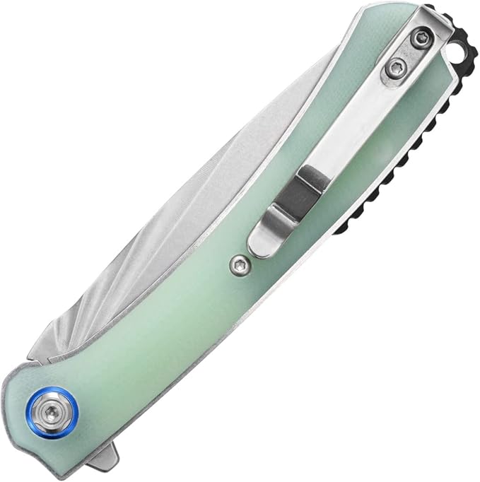 Sitivien ST144 Folding Knife,14C28N Steel Blade,G10 Handle Pocket Knife for Outdoor EDC Camping,Survival,Hiking,Fishing(Jade)