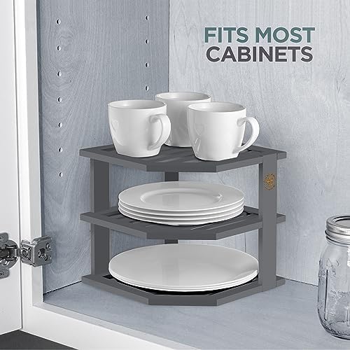 Bambüsi Grey 3-Tier Corner Shelf, Kitchen Cabinet Organizer, Bamboo Rack