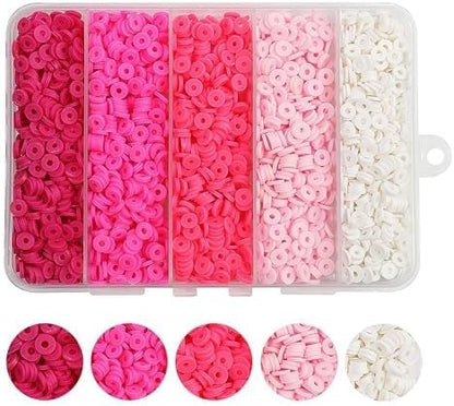 4000pcs Pink Clay Beads for Bracelets Making Kit, 6mm Heishi Polymer Flat Round Disc Clay Beads for Jewelry Making Pink