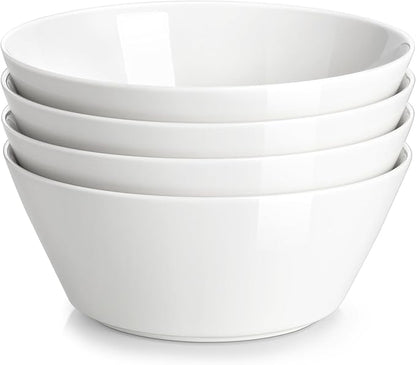 MALACASA 35 OZ Soup Bowls, White Porcelain Bowls Set of 4, Deep Bowls for Kitchen, Large Ceramic Bowls for Soup, Cereal, Salad, Ramen and Fruit, Dishwasher & Microwave Safe, Series Regular