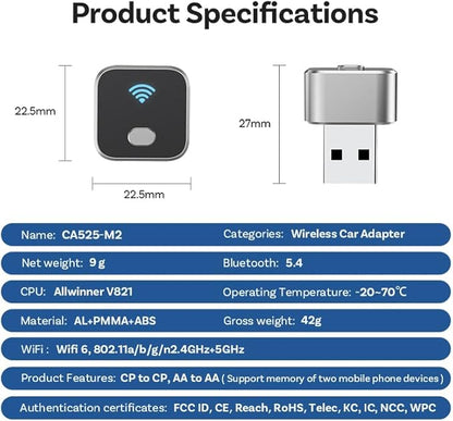 Upgraded Wireless CarPlay Adapter for Genesis GV80 2021-2025, Mini Wired to Wireless Box, Plug and Play, Compatible with Apple and Android
