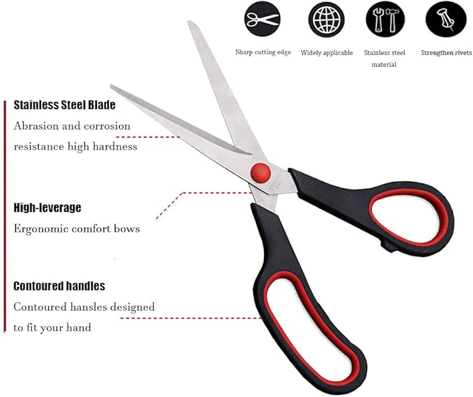 Scissors, 8.5 Inch Ultra Sharp Shears, Comfort-Grip Handles Household