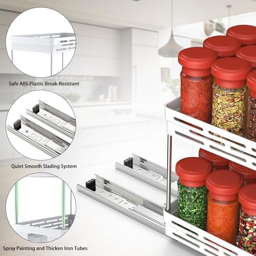 Pull Out Spice Rack Organizer for Cabinet, 2 Pack Widen Slide Out Spice Racks Organizer, Spice Cabinet Organizers, Cabinet Size Need:12'' Highx11'' Deepx6.75'' Wide,Hold 15 Spice Jar Each Tier-2Tier