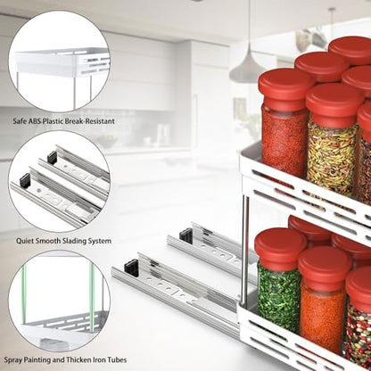 Pull Out Spice Rack Organizer for Cabinet, 2 Pack Widen Slide Out Spice Racks Organizer, Spice Cabinet Organizers, Cabinet Size Need:12'' Highx11'' Deepx6.75'' Wide,Hold 15 Spice Jar Each Tier-2Tier