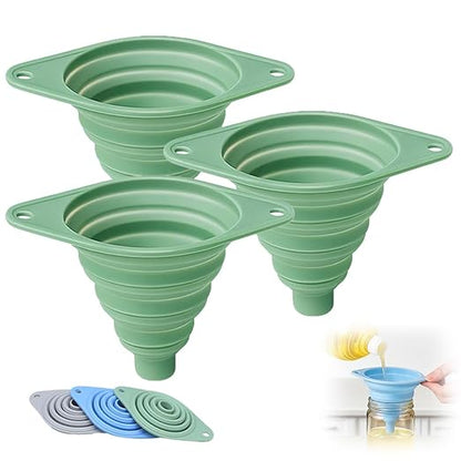Kitchen Funnel Set 3 Pack, Collapsible Silicone Funnels