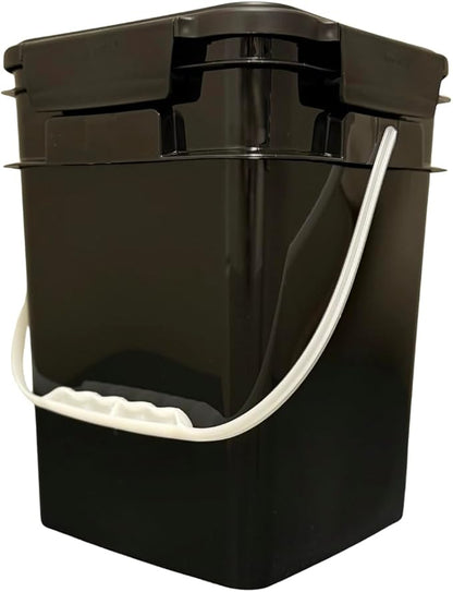 House Naturals 4 Gallon Square Food Grade Bucket Pail with Plastic Handles and Lid (Pack of 3) Made in USA containers (Black)