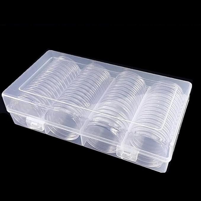 60Pcs 40mm Coin Capsules with Plastic Storage Box Organizer Collection Case