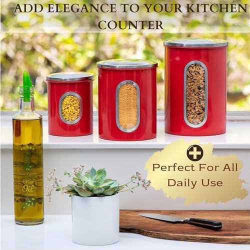 Mixpresso 3-Pcs Red Canisters Set for Kitchen Storage Airtight Jars