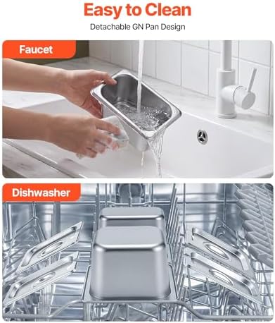 VEVOR Countertop Food Serving Display Container, Stainless Steel Food Salad Server Tray, Buffet Condiment Dispenser, Ice Cooled Rack with Separate Lid, for Restaurant Hotel Kitchen (2x1/6+3x1/9 Pan)