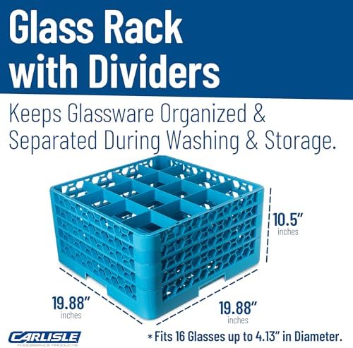Carlisle FoodService Products Opticlean Glass Rack 16 Compartments with 4 Extenders for Kitchens and Restaurants, Plastic, 19.875 x 19.875 x 10.5 Inches, Carlisle Blue, (Pack of 2)