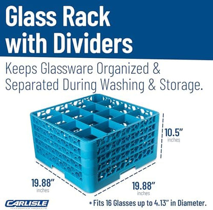 Carlisle FoodService Products Opticlean Glass Rack 16 Compartments with 4 Extenders for Kitchens and Restaurants, Plastic, 19.875 x 19.875 x 10.5 Inches, Carlisle Blue, (Pack of 2)