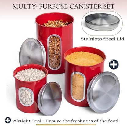 Mixpresso 3-Pcs Red Canisters Set for Kitchen Storage Airtight Jars