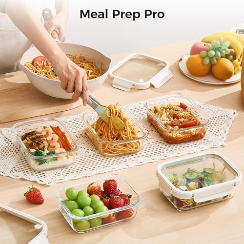 Vtopmart 5 Pack Glass Food Storage Containers with Glass Lids & Air Vent
