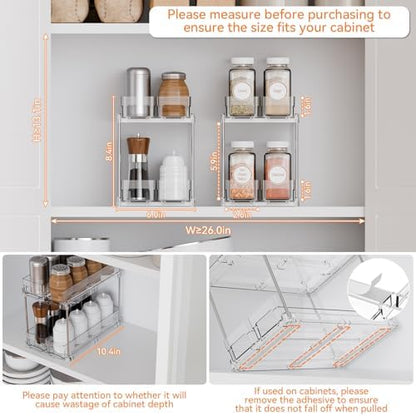 Yieach 2 Tier Sliding Spice Racks for Cabinets,1 Pack 10.4'' Deep Narrow Vertical Spice Rack Pull Out for Inside Cabinets,Kitchen,Pantry,Cupboard Seasoning,Jar Organizer and Medicine Cabinet Storage