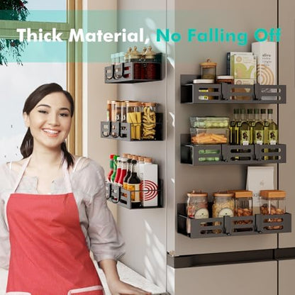 SETBAOO 6 Pack Magnetic Spice Rack for Refrigerator Set, Black Magnetic Shelf and Fridge Kitchen Cabinet Organizers Storage Seasoning Organization Mini Shelves.