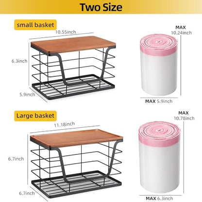 ALOCEO 2 Pack Stackable Storage Bins with Lids, Stainless Steel Extra Large Trash Bag Dispenser Roll Holder for Kitchen Sink, Laundry, Pantry Organizer and Storage, Walnut Black