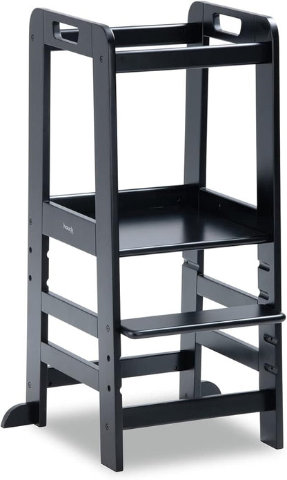 Hauck Learn N Explore Montessori Toddler Tower, Adjustable Wooden Kitchen & Bathroom Step Stool Helper for Home Use with Kids Ages 1+, Black
