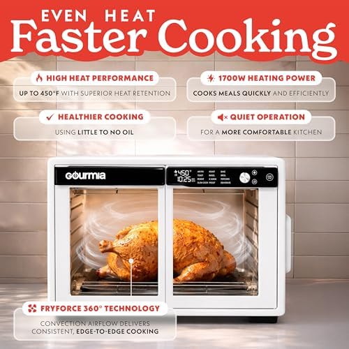 Gourmia Toaster Oven - 9-Slice Capacity, Digital Display, White