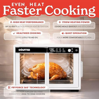 Gourmia Toaster Oven - 9-Slice Capacity, Digital Display, White