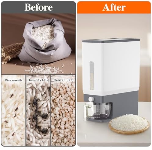 Lifewit Rice Container 25 Lbs, One-Press Dispenser with Measuring Cup