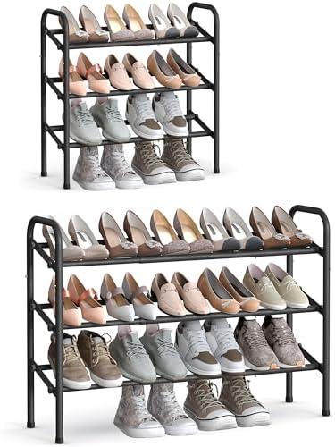 SONGMICS Expandable Shoe Rack, 3-Tier Metal Shoe Organizer, Holds 20 Pairs