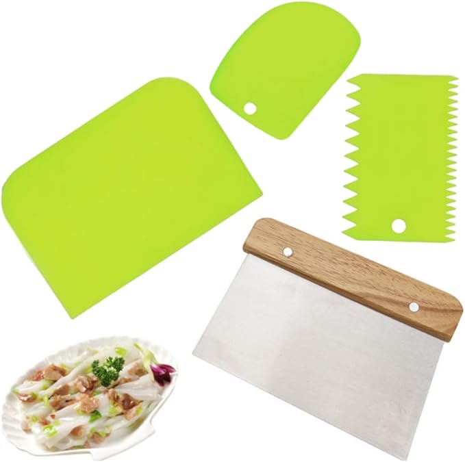 4 PCS Bench Scraper, Scraper Food Tool, Dough Scraper and Pastry Cutter