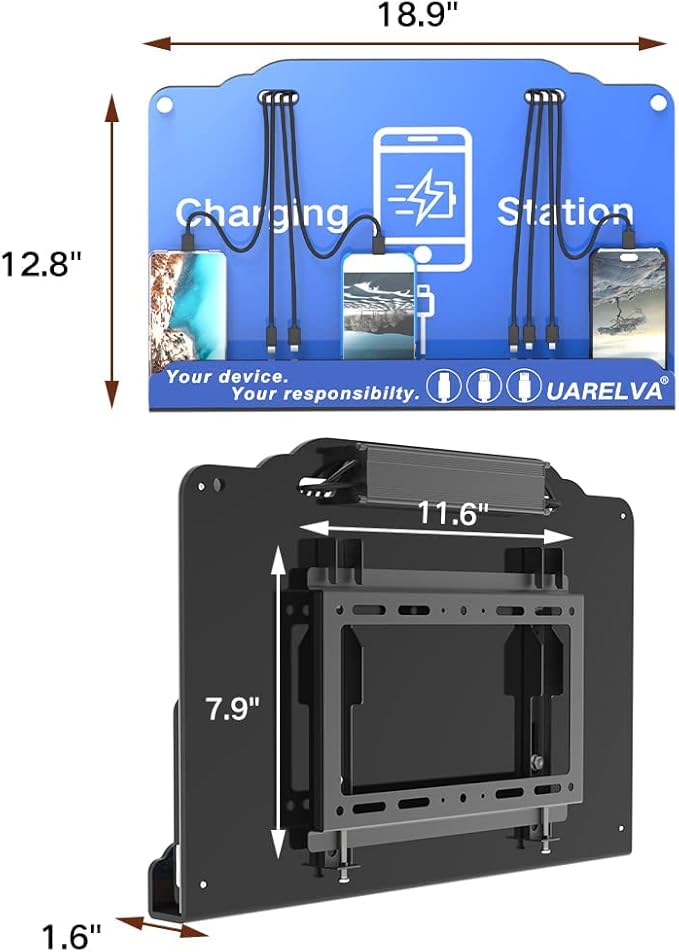 Wall Mounted Cell Phone Charging Station | 8 Ports High Speed Cables Charging