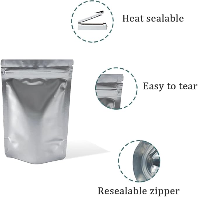 PABCK 50 Pieces 5.5x7.87 inch(Inside Size 4.7x5.1 inch) Stand-Up Resealable Heat Seal Bags 3.55mil Thick Frosted Silver Foil Sealed Bags for Zip Packaging Lock Food Storage Pouch