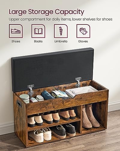 VASAGLE Storage Bench with Cushion, Shoe Bench,11.8 x 31.5 x 17.3 Inches