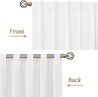 LAMIT 100% Blackout White Linen Curtains 48 Inches Long, Linen Textured Living