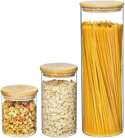 Vtopmart 74oz/27oz/20oz Glass Food Jars with Airtight Bamboo Lids, 3 Pack