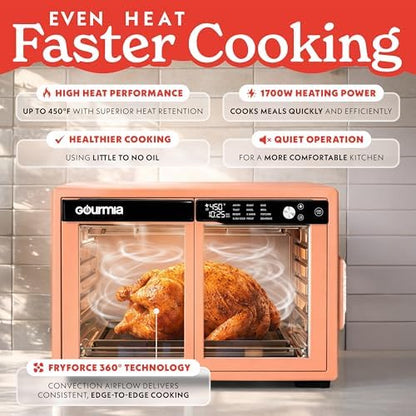 Gourmia Toaster Oven - 9-Slice Capacity, Digital Display, Peach