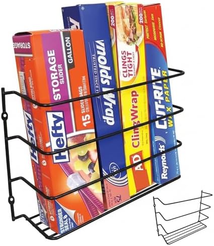 Evelots Kitchen Wrap & Food Bag Organizer Basket, Wall or Cabinet Door Mount, 2-Pack - Black
