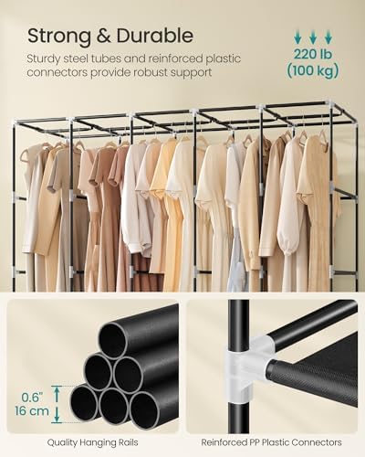 SONGMICS Portable Closet with Cover, 5 Hanging Rods and Shelves