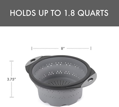 Dexas 8" Collapsible Silicone Colander in Cool Grey, Kitchen Strainer