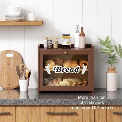 Walnut Brown Bread Box 2 Tier, Double Layer Breadbox for Kitchen Countertop