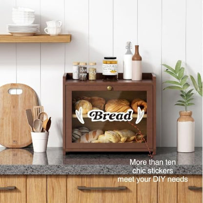 Walnut Brown Bread Box 2 Tier, Double Layer Breadbox for Kitchen Countertop