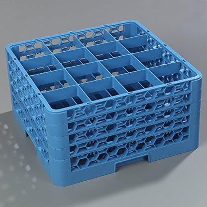 Carlisle FoodService Products Opticlean Glass Rack 16 Compartments with 4 Extenders for Kitchens and Restaurants, Plastic, 19.875 x 19.875 x 10.5 Inches, Carlisle Blue, (Pack of 2)