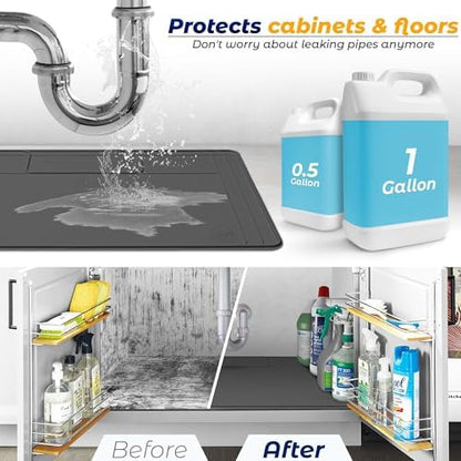 The Original Under Sink Mat - Adjustable Silicone mat, Waterproof Under The Sink Bathroom Vanity Mat - 28" x 19" or smaller