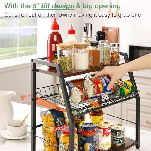 Kitchen Countertop Organizer, 3 Tiers Snack Organizer Wooden Candy Display Stand Coffee Station Organizer, Counter Storage for Soda Cans Condiment Tea, for Pantry Office