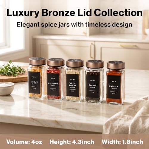 EDELHAUS Glass Spice Jars with Label, 24x Champagne Bronze Steel Lids