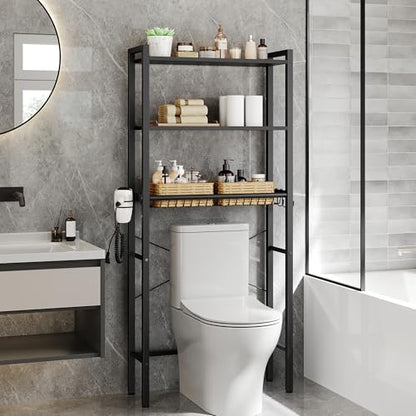 VASAGLE 3-Tier Over the Toilet Storage, Adjustable Shelves, Basket, 63''H
