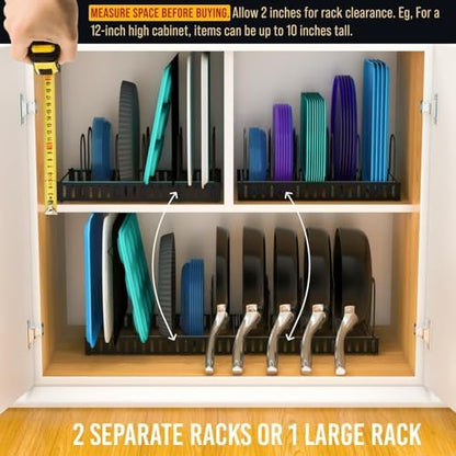 Norcalway Adjustable Bakeware Pots and Pans Organizer Under Cabinet, Cookie Sheet Baking Pan Pot Lid Organizers (14 Dividers)