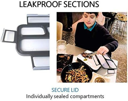 Bento Lunch Box with Bag and Ice Pack Set | Bento Box Adult Lunch Box | 3 Compartment Boxes, Insulated Bags for Work School | Containers for Teens Adults Boys Kids Lunches | Grey Black Large Kit