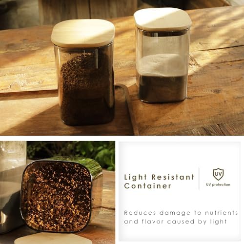 LIBWYS 4-Pack Anti-UV Square Glass Storage Jars with Bamboo Lids (1.22Qt)