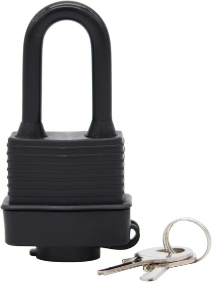 Waterproof Padlocks Keyed Alike for Outdoor use, Covered Heavy Duty Laminated Steel Lock, 1-9/16 Inch. Wide, Long Padlock, Bulk Locks with Same Keys, Pack of 72