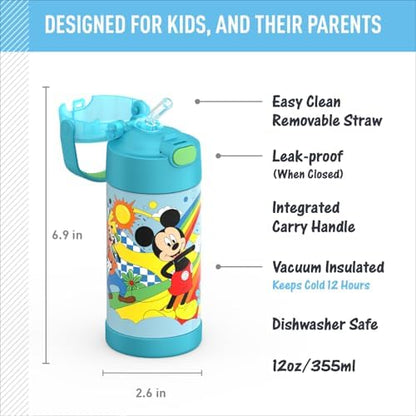 THERMOS FUNTAINER Water Bottle with Straw, 12oz, Mickey Mouse