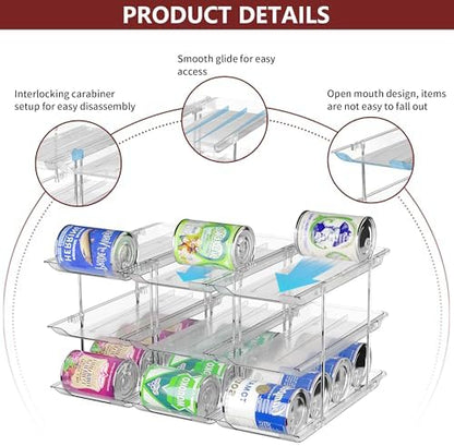 Can Organizer for Pantry, 4 Tier Stackable Rolling Can Storage Rack