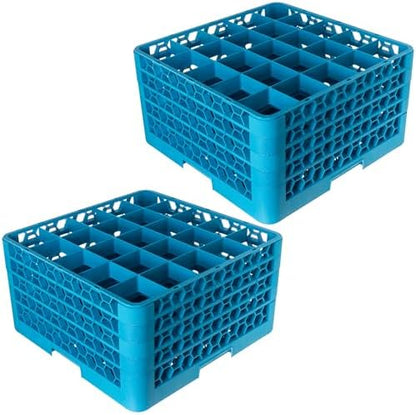 Carlisle FoodService Products RG25-414 OptiClean 25 Compartment Glass Rack with 4 Extenders, 3-1/2" Compartments, Blue (Pack of 2)